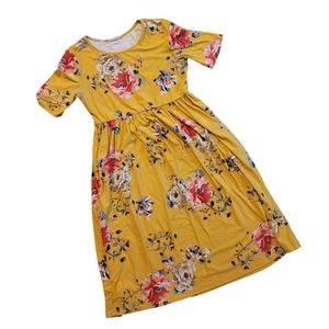 Reb & J Midi Floral Dress Mustard, Coral, Sage, Gold